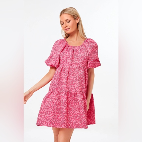 Hyacinth House NEW Textured Fuschia Belinda Pink Babydoll Mini Dress Size L - Picture 1 of 15